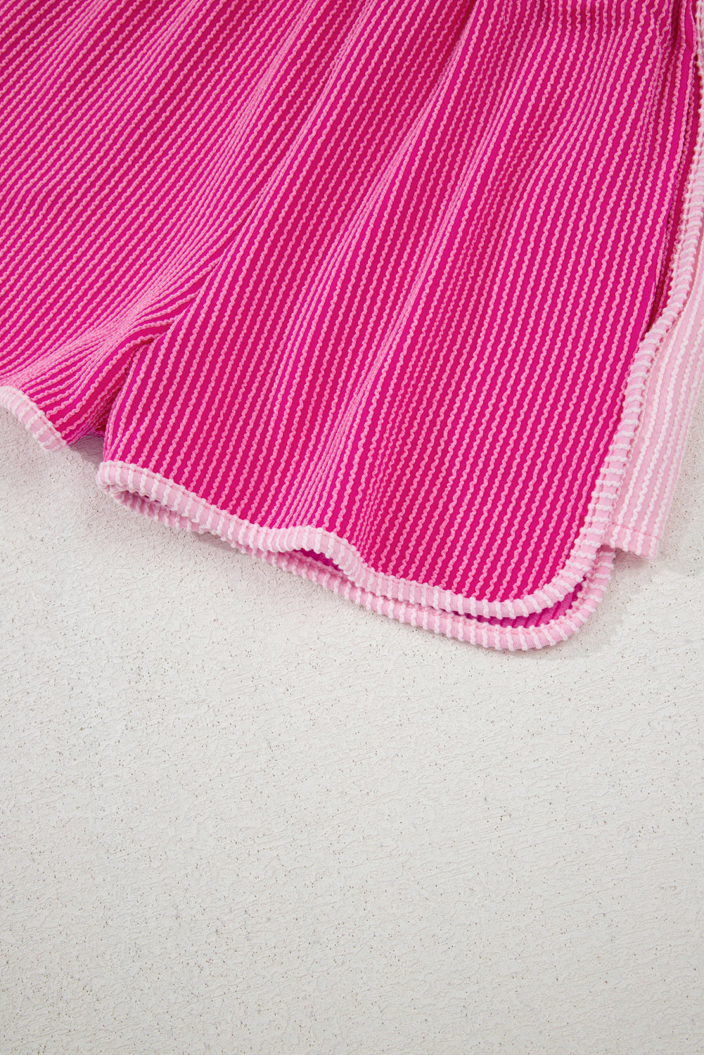 Rose Red 3D Spiral Ribbed Texture 2 Tones Patchwork Short Set