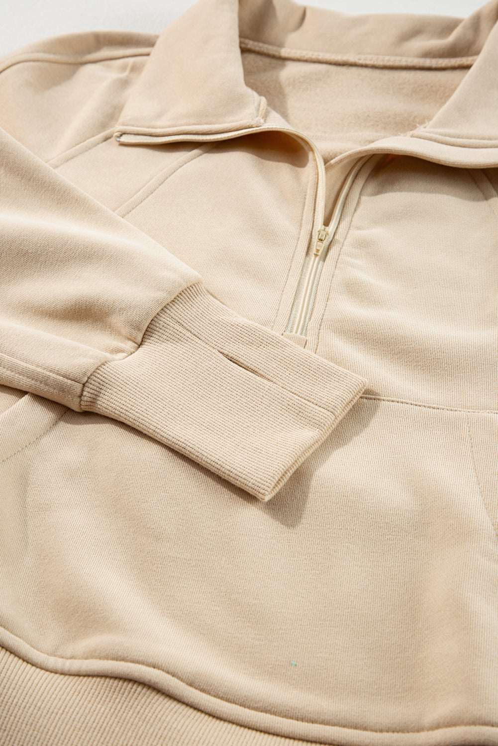 Sea Green Fleece Lined Zip Up Stand Collar Thumbhole Sleeve Sweatshirt