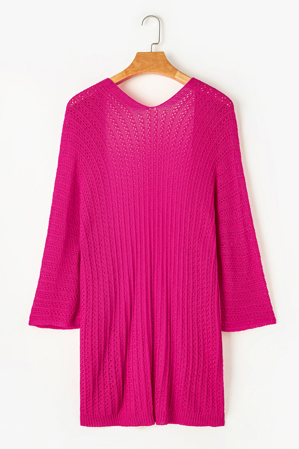 Khaki Hollow-out Bracelet Sleeve Knit Cardigan