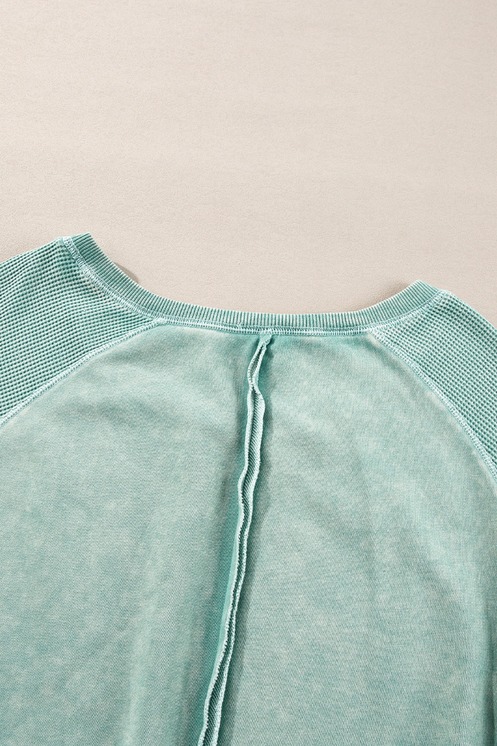 Sail Blue Solid Waffle Knit Patchwork Raglan Sleeve Sweatshirt