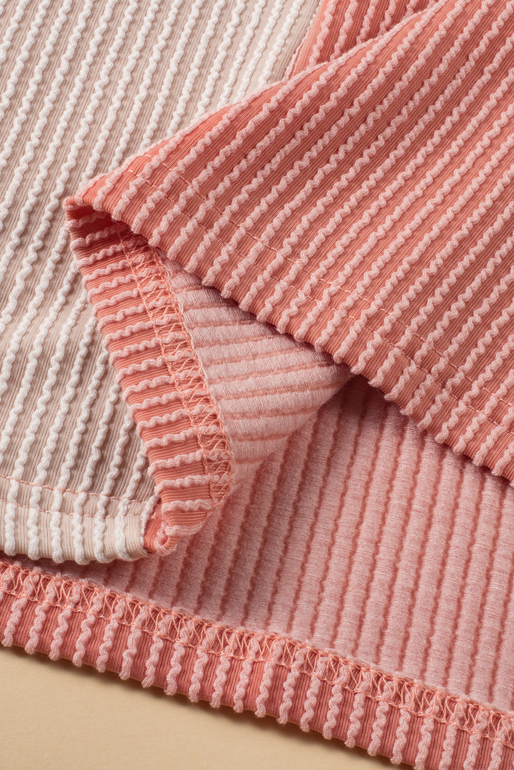 Pink Textured Colorblock Crew Neck T Shirt