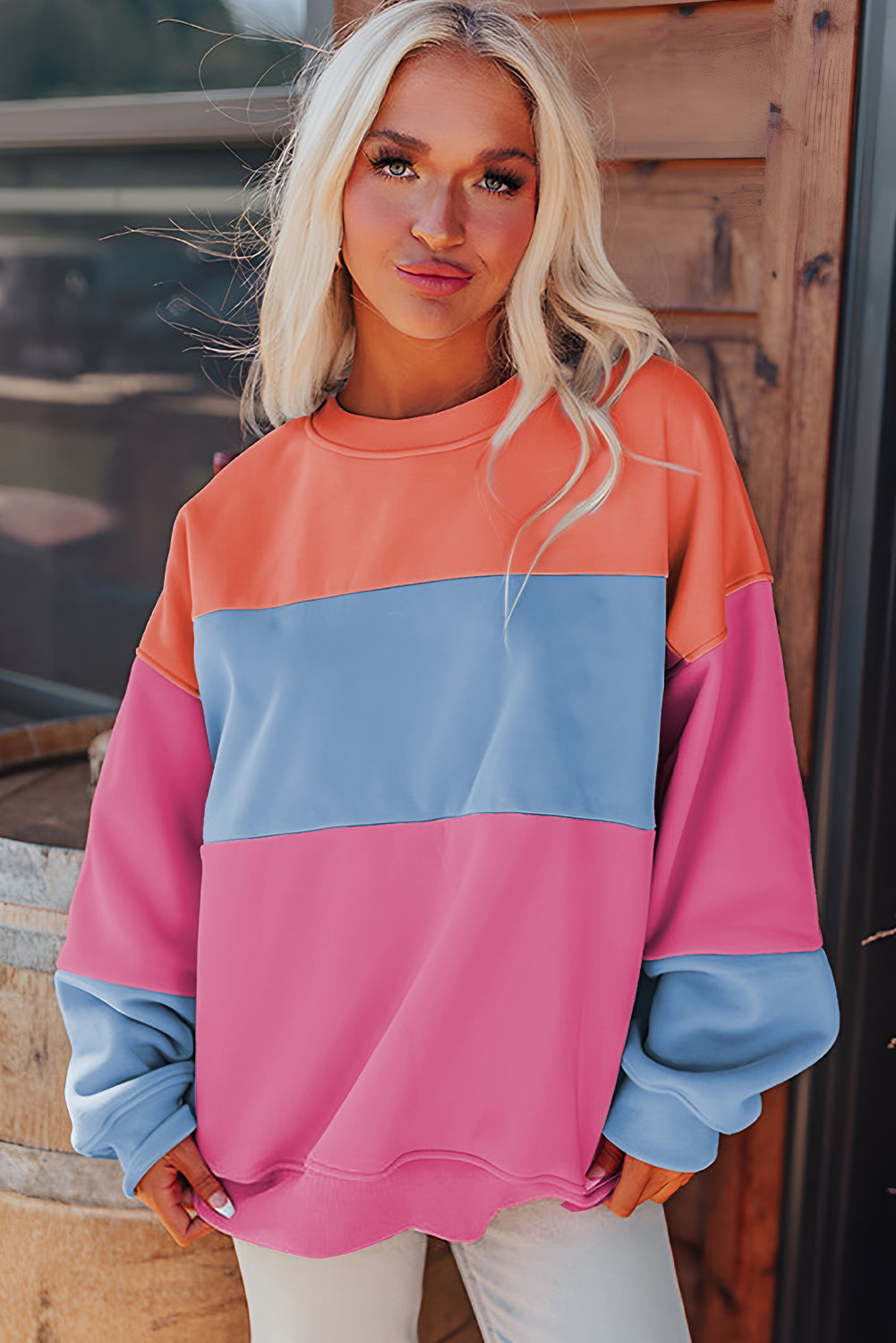 Meadow Mauve Colorblock Patchwork Drop Shoulder Sweatshirt