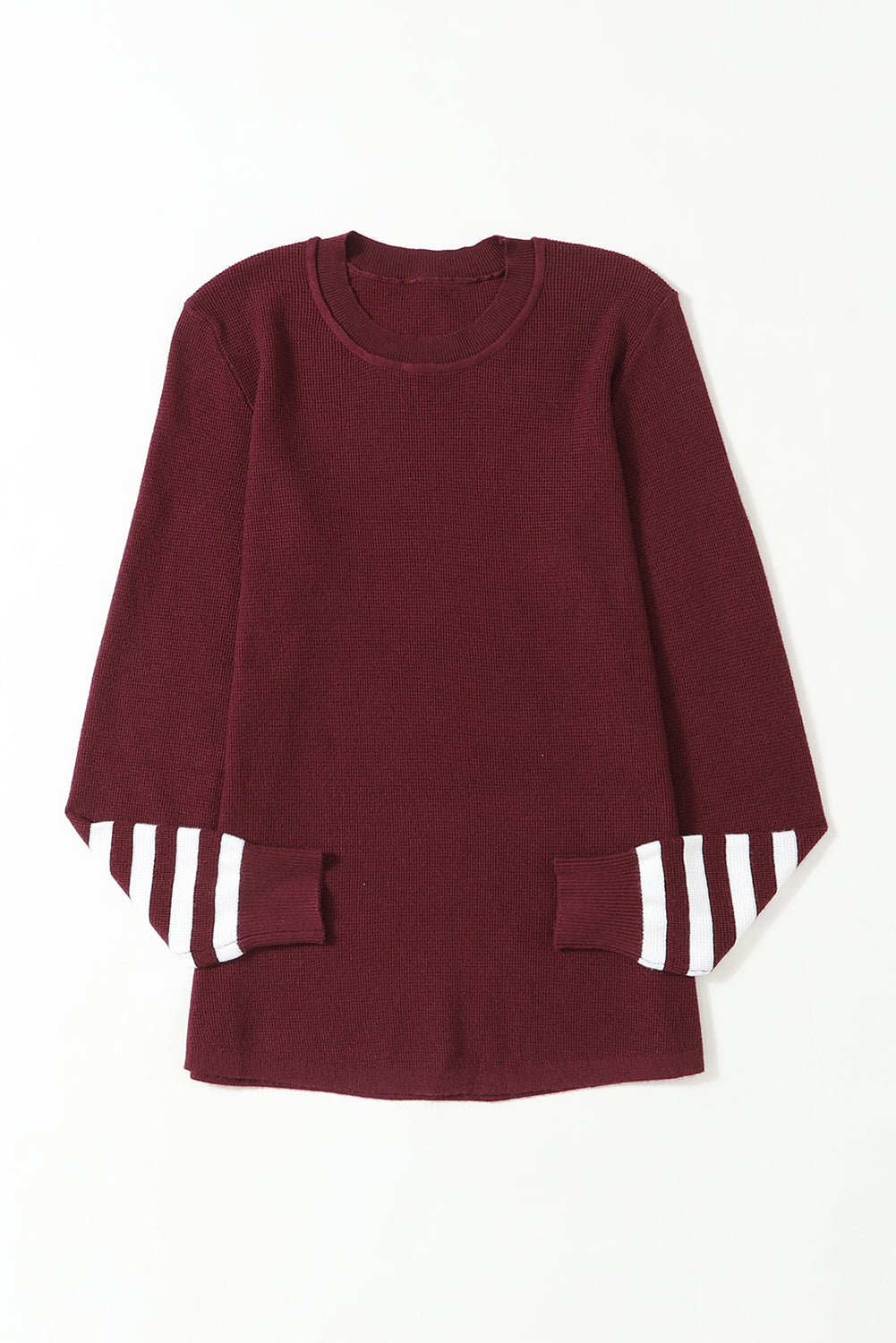 Green Striped Sleeve Plain Knit Sweater
