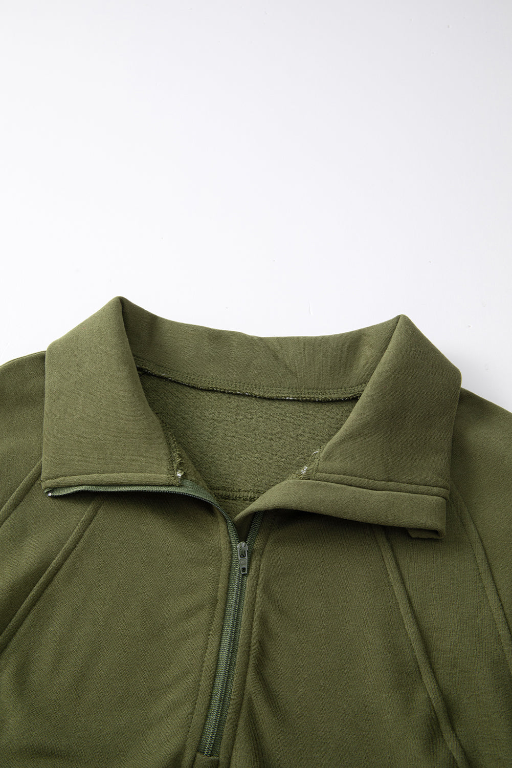 Sea Green Fleece Lined Zip Up Stand Collar Thumbhole Sleeve Sweatshirt