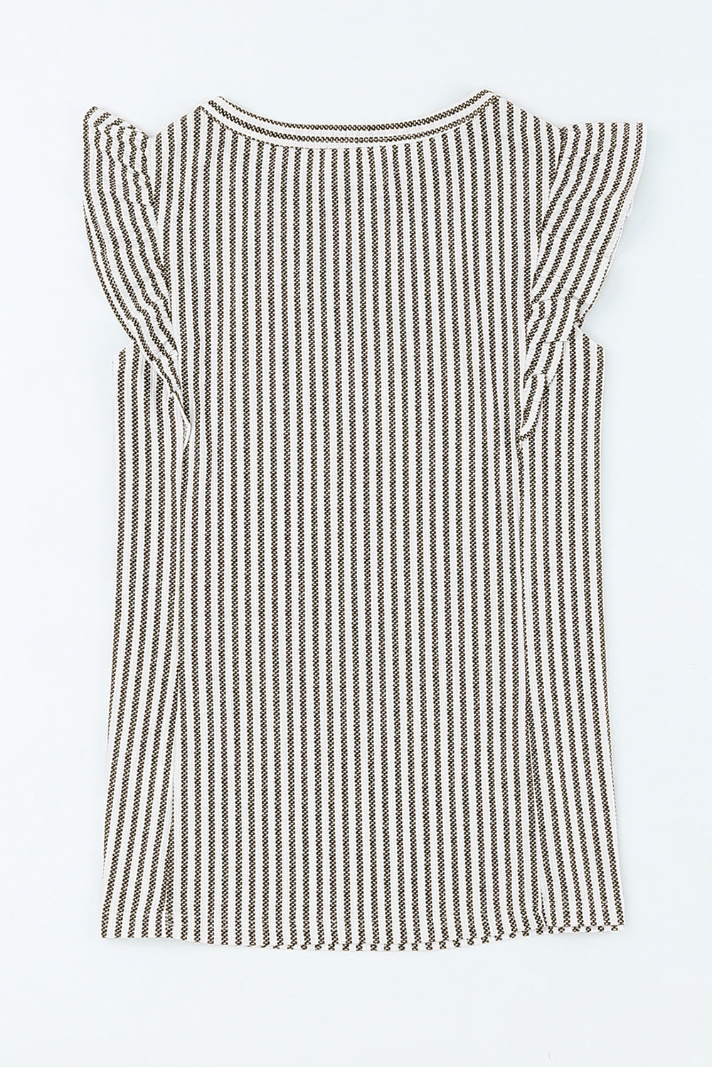 Khaki Striped Crew Neck Ruffled Tank Top