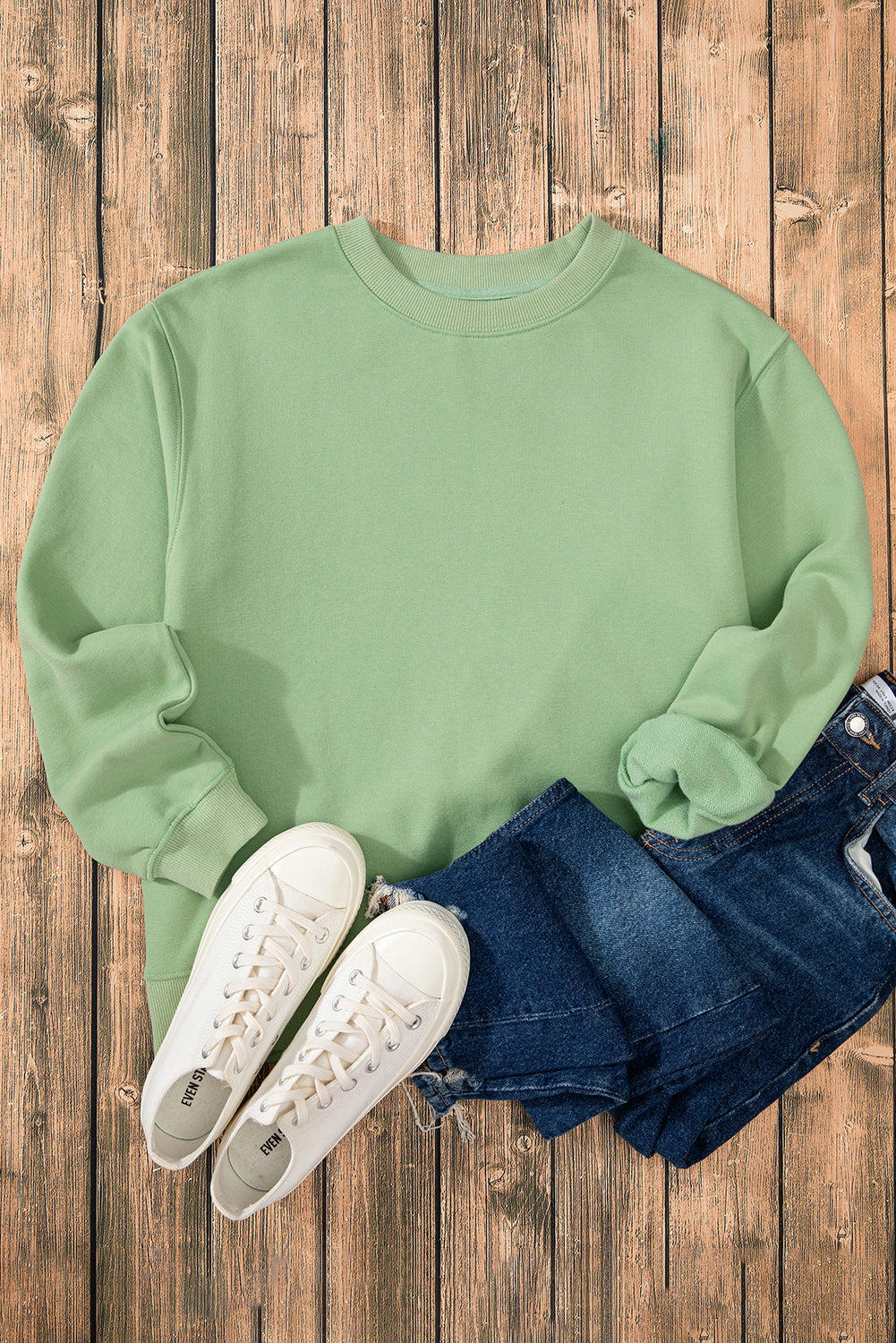 Dark Green Solid Fleece Lined Drop Shoulder Terry Sweatshirt