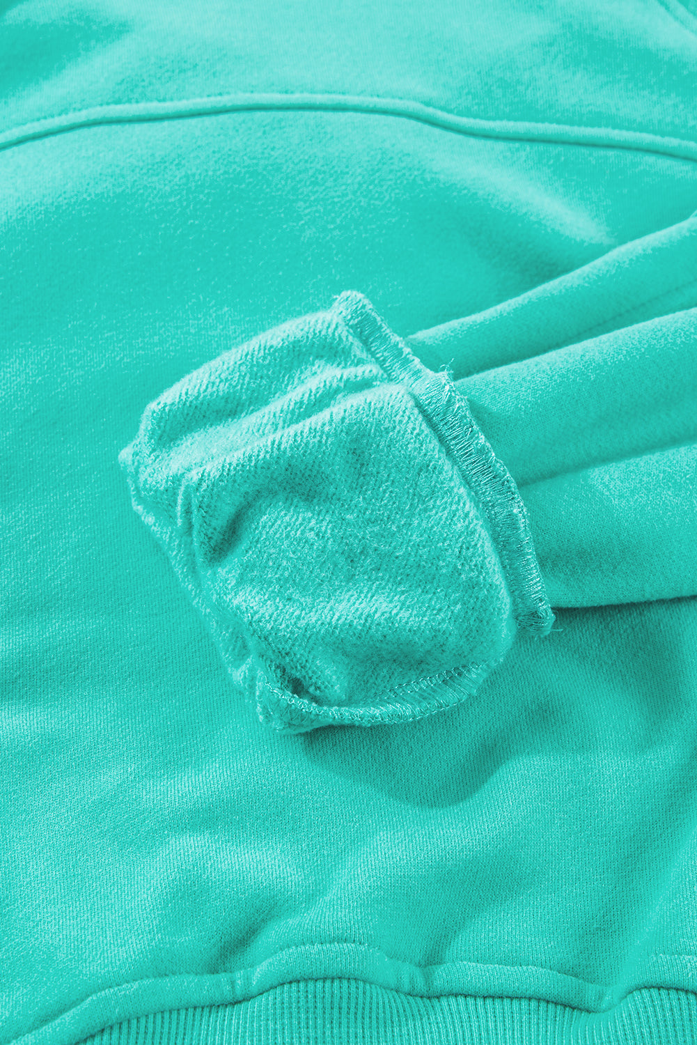 Sea Green Fleece Lined Zip Up Stand Collar Thumbhole Sleeve Sweatshirt