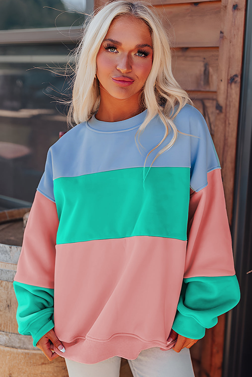 Meadow Mauve Colorblock Patchwork Drop Shoulder Sweatshirt