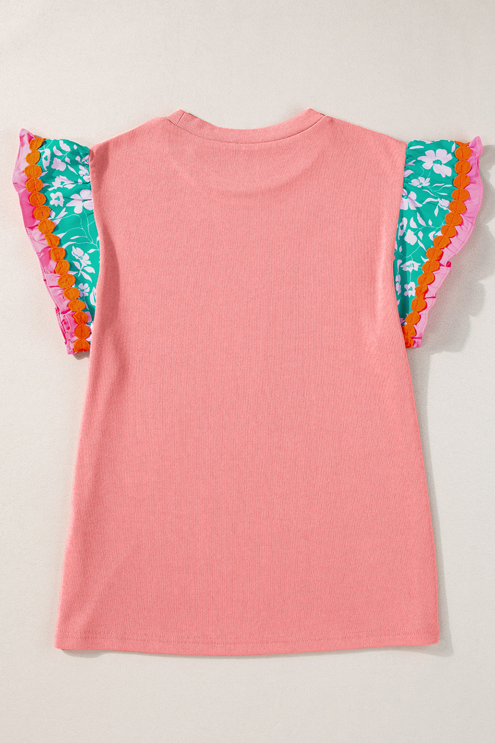 White Contrast Ricrac Floral Sleeve Top