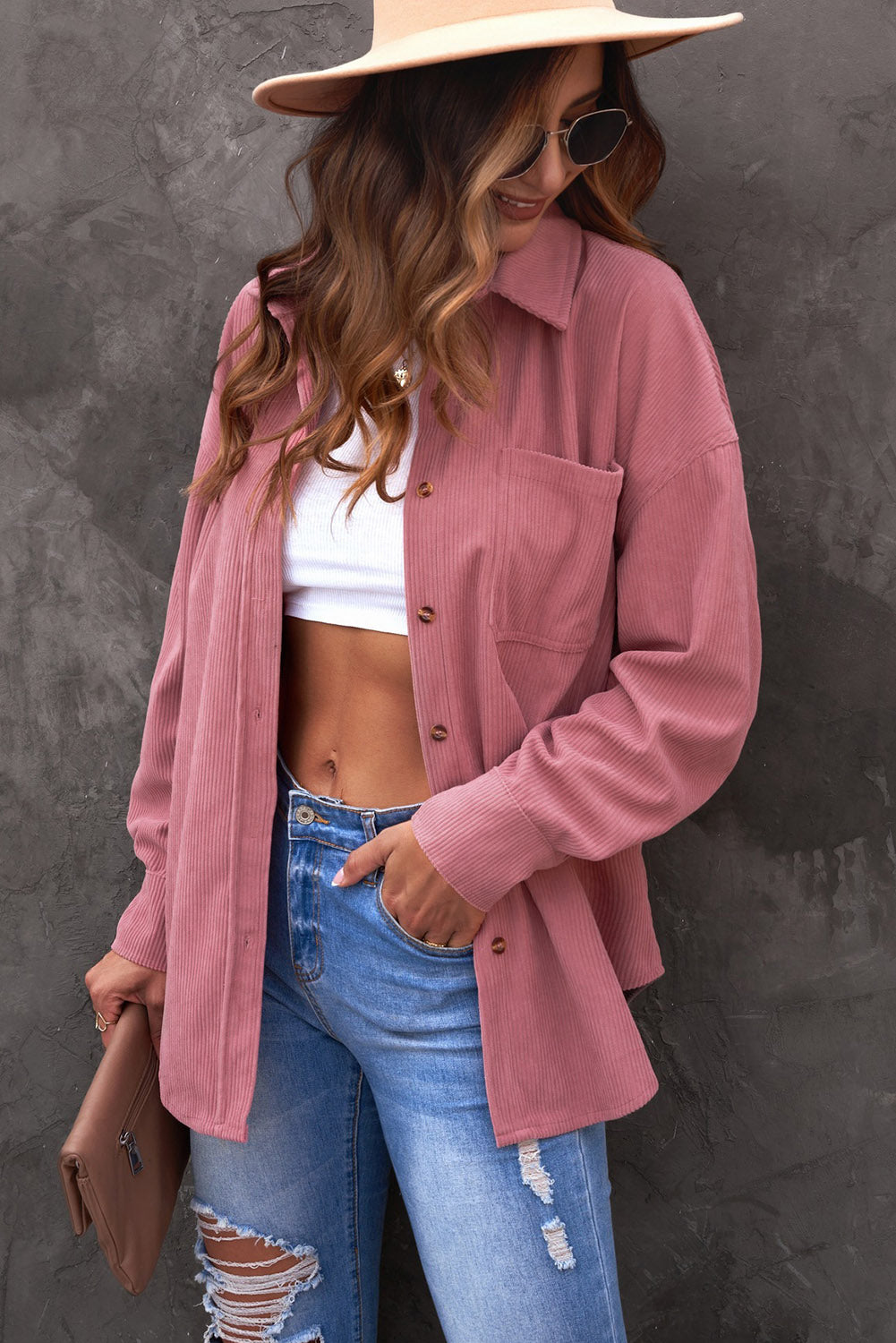 Brown Corduroy Button Pocket Shirt
