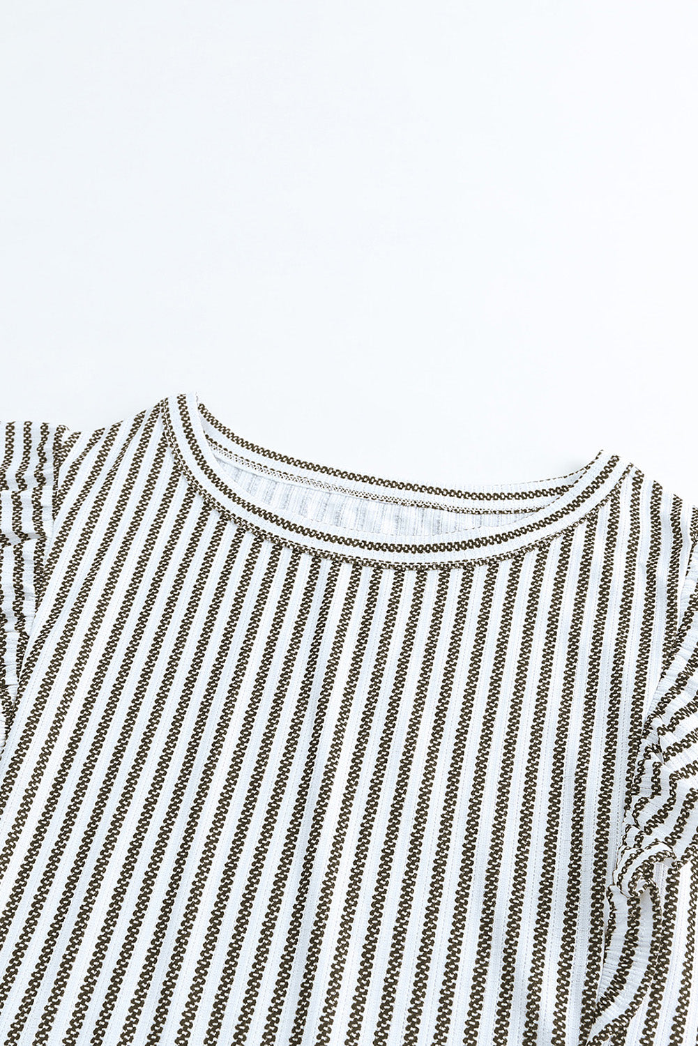 Khaki Striped Crew Neck Ruffled Tank Top