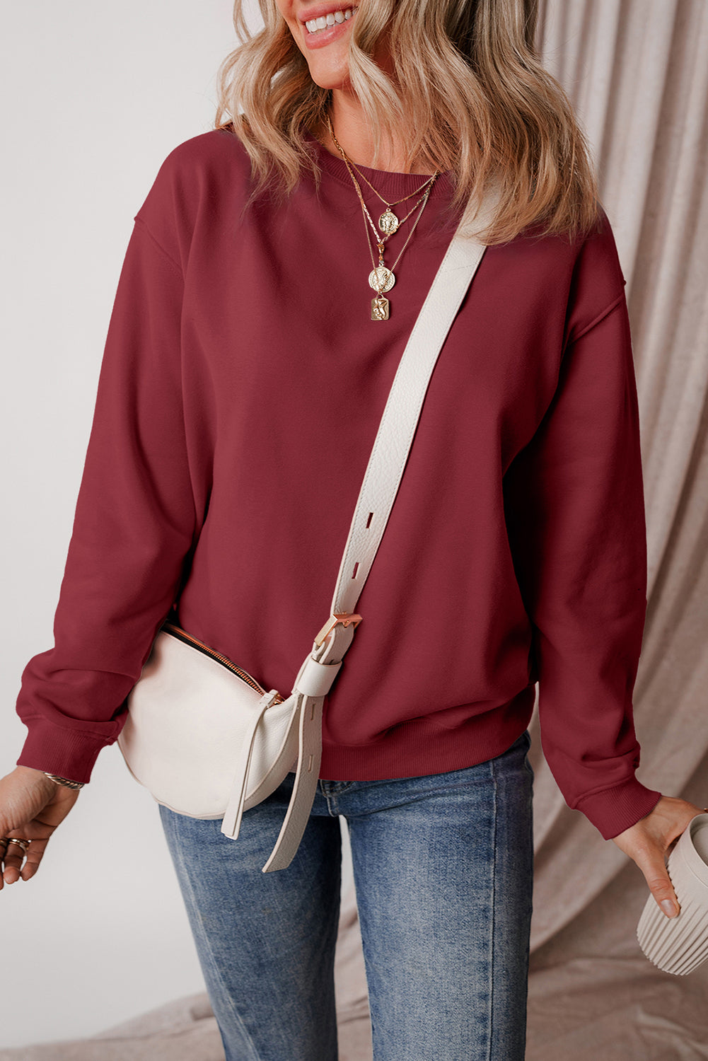 Dark Green Solid Fleece Lined Drop Shoulder Terry Sweatshirt