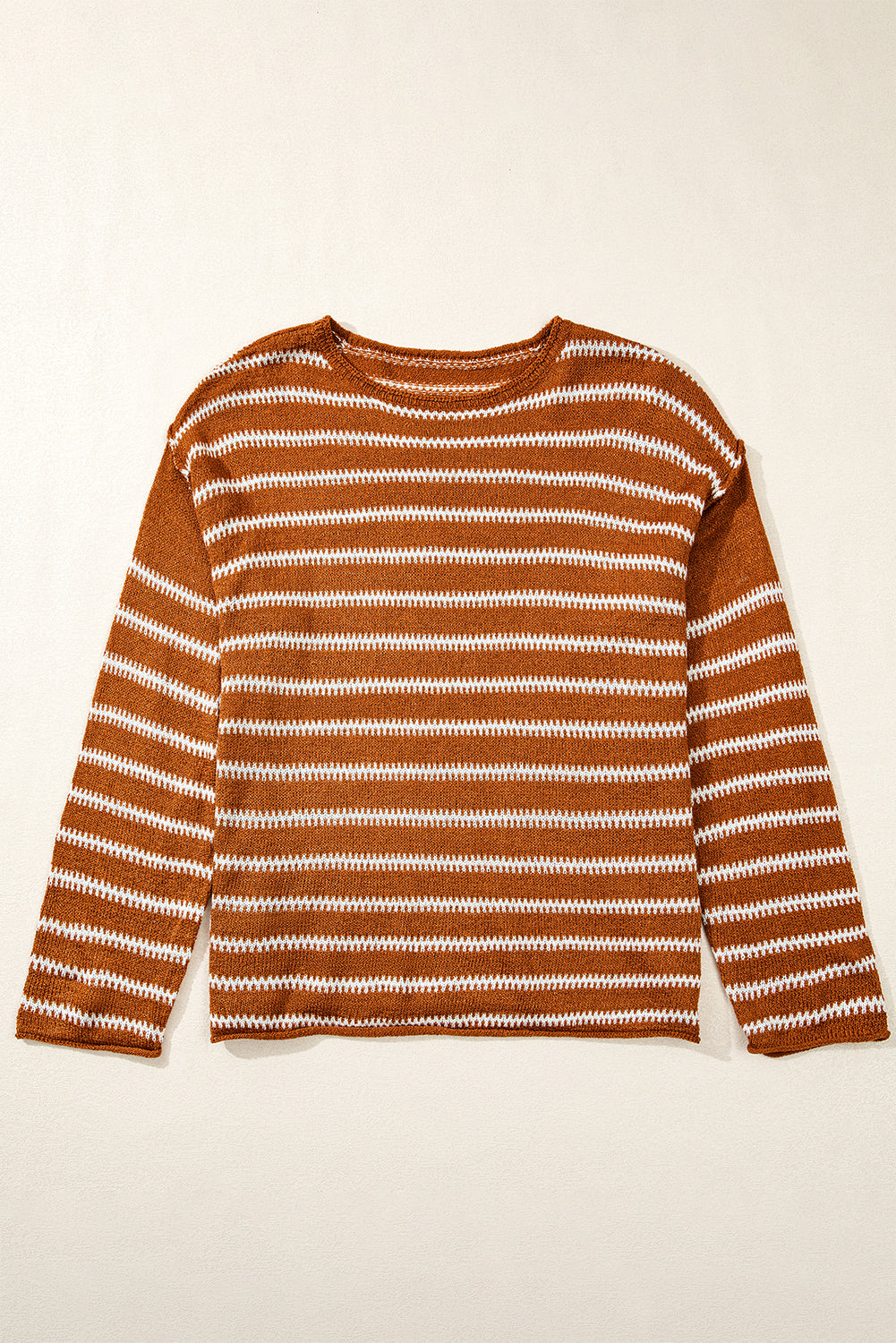 Green Stripe Drop Shoulder Casual Sweater