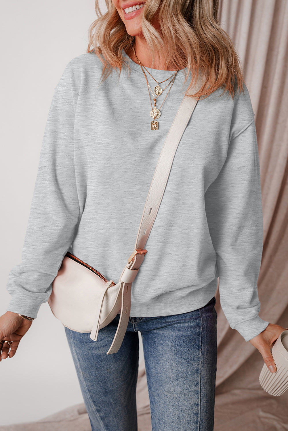 Dark Green Solid Fleece Lined Drop Shoulder Terry Sweatshirt