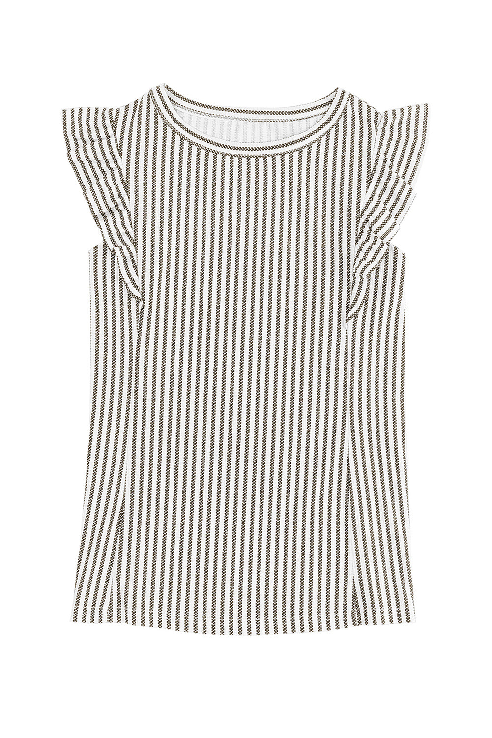 Khaki Striped Crew Neck Ruffled Tank Top