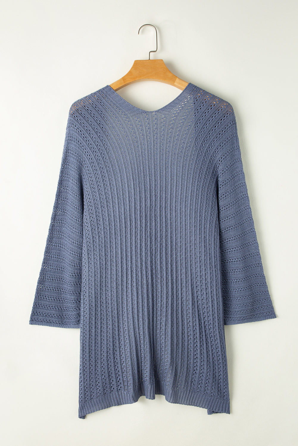 Khaki Hollow-out Bracelet Sleeve Knit Cardigan