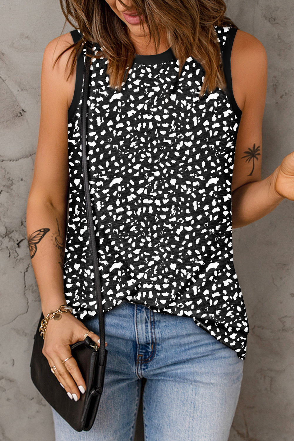 Leopard Print Round Neck Tank Top