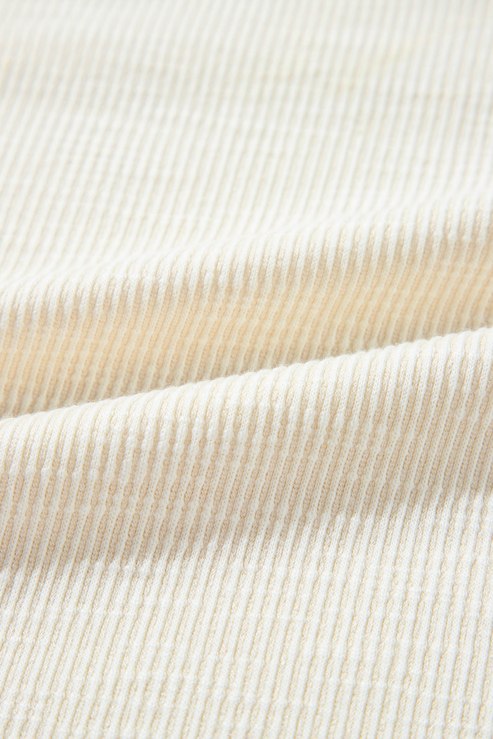 Beige Exposed Seam Textured Knit V Neck Pullover Top