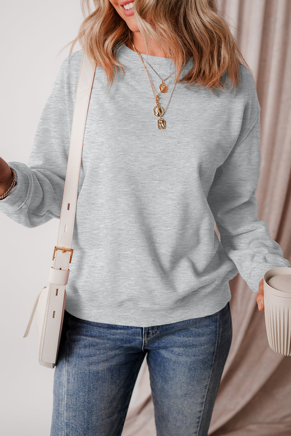 Dark Green Solid Fleece Lined Drop Shoulder Terry Sweatshirt