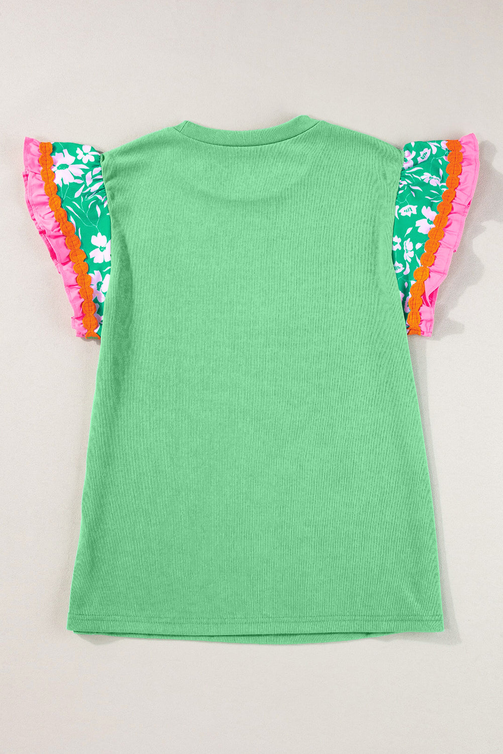 White Contrast Ricrac Floral Sleeve Top
