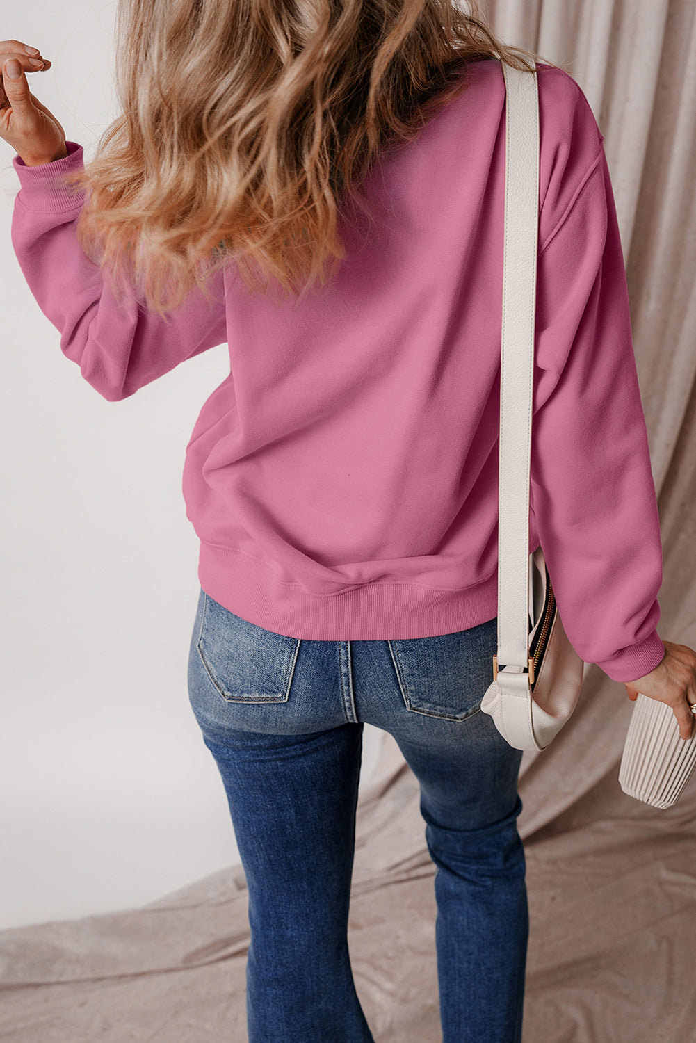 Dark Green Solid Fleece Lined Drop Shoulder Terry Sweatshirt