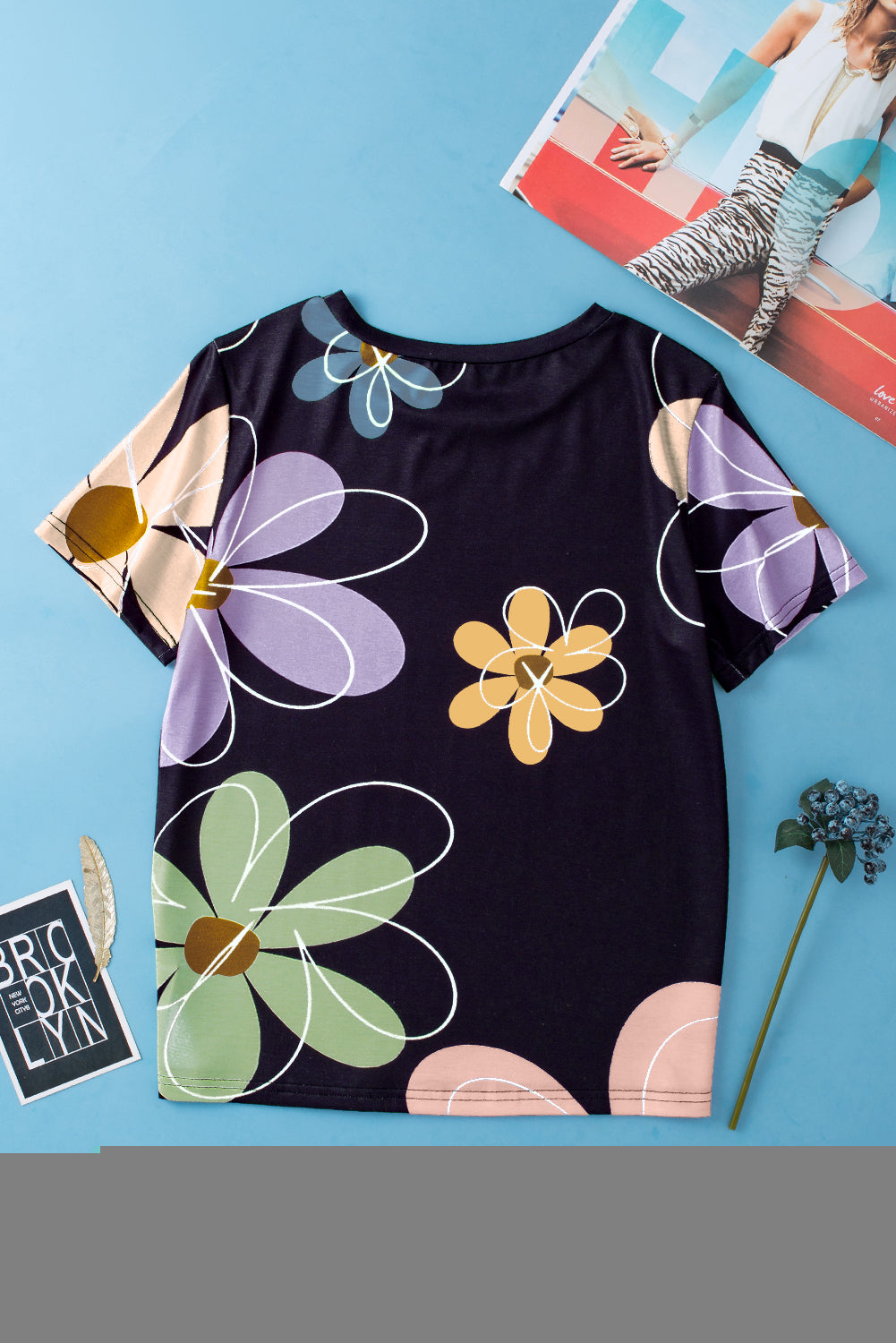Beige Summer Flower Print Casual Round Neck T Shirt