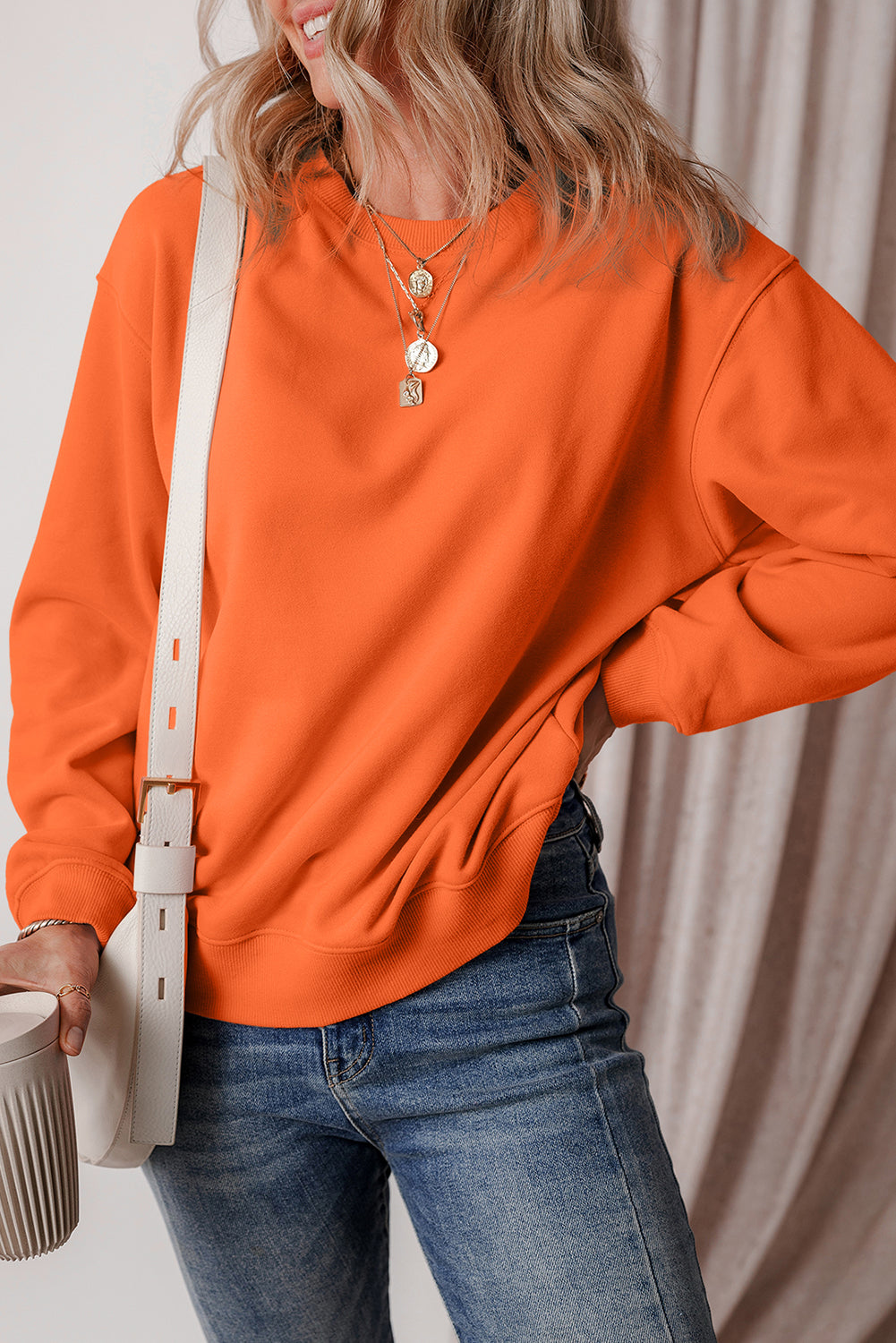 Dark Green Solid Fleece Lined Drop Shoulder Terry Sweatshirt
