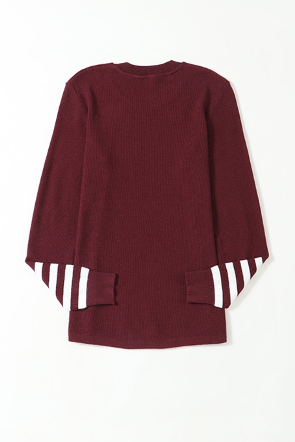 Green Striped Sleeve Plain Knit Sweater
