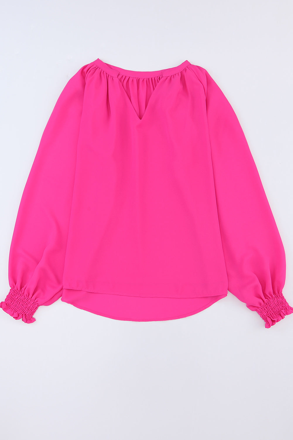 Green Pleated V Neck Puffy Sleeve Blouse