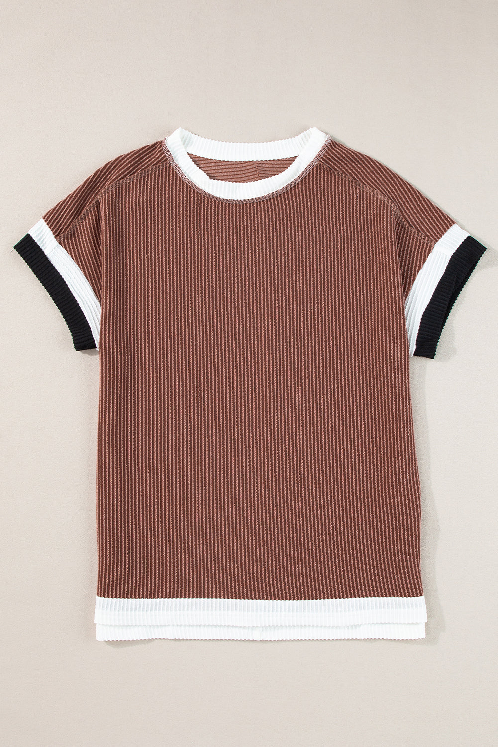 Grass Green Textured Contrast Trim Round Neck T Shirt