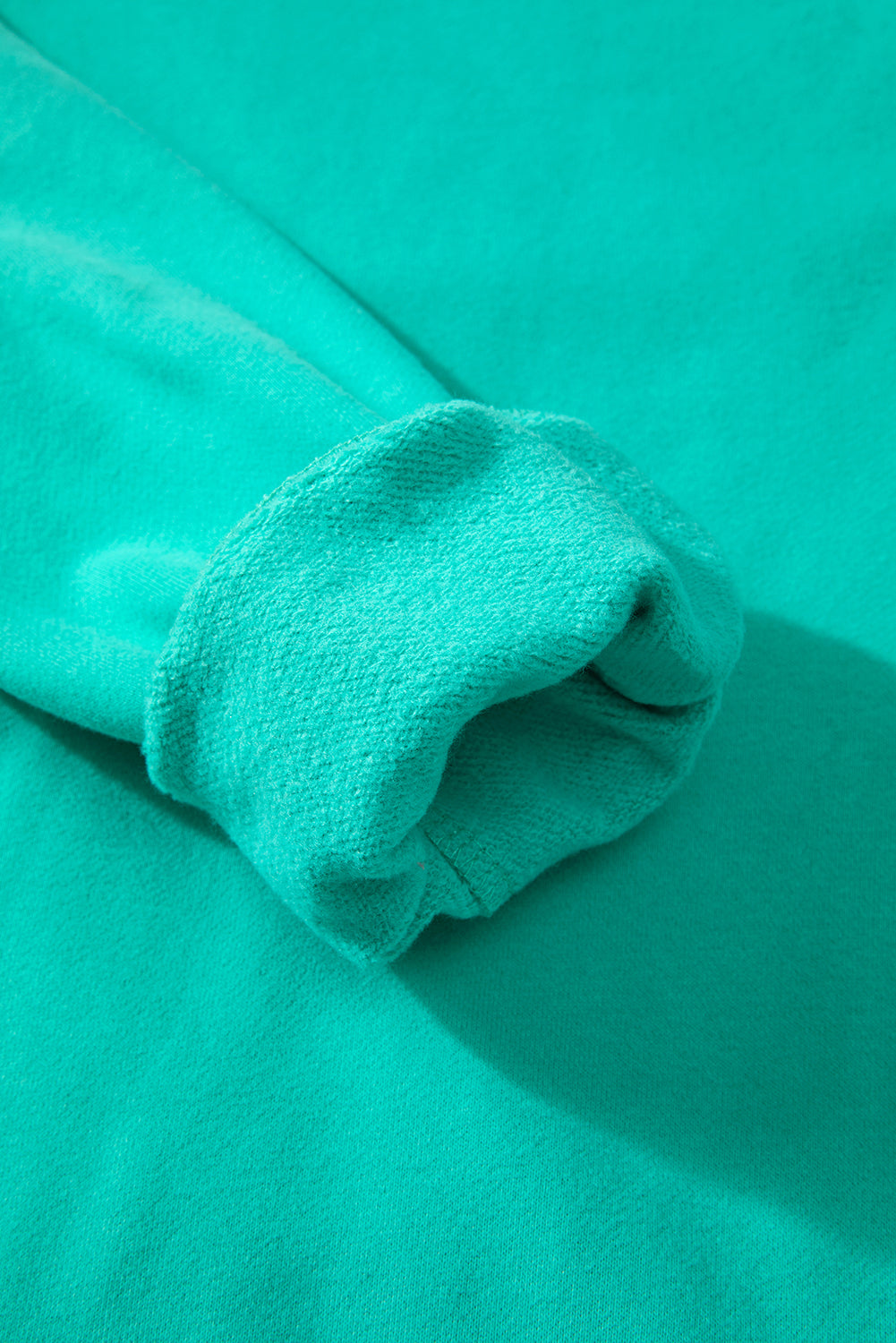 Dark Green Solid Fleece Lined Drop Shoulder Terry Sweatshirt