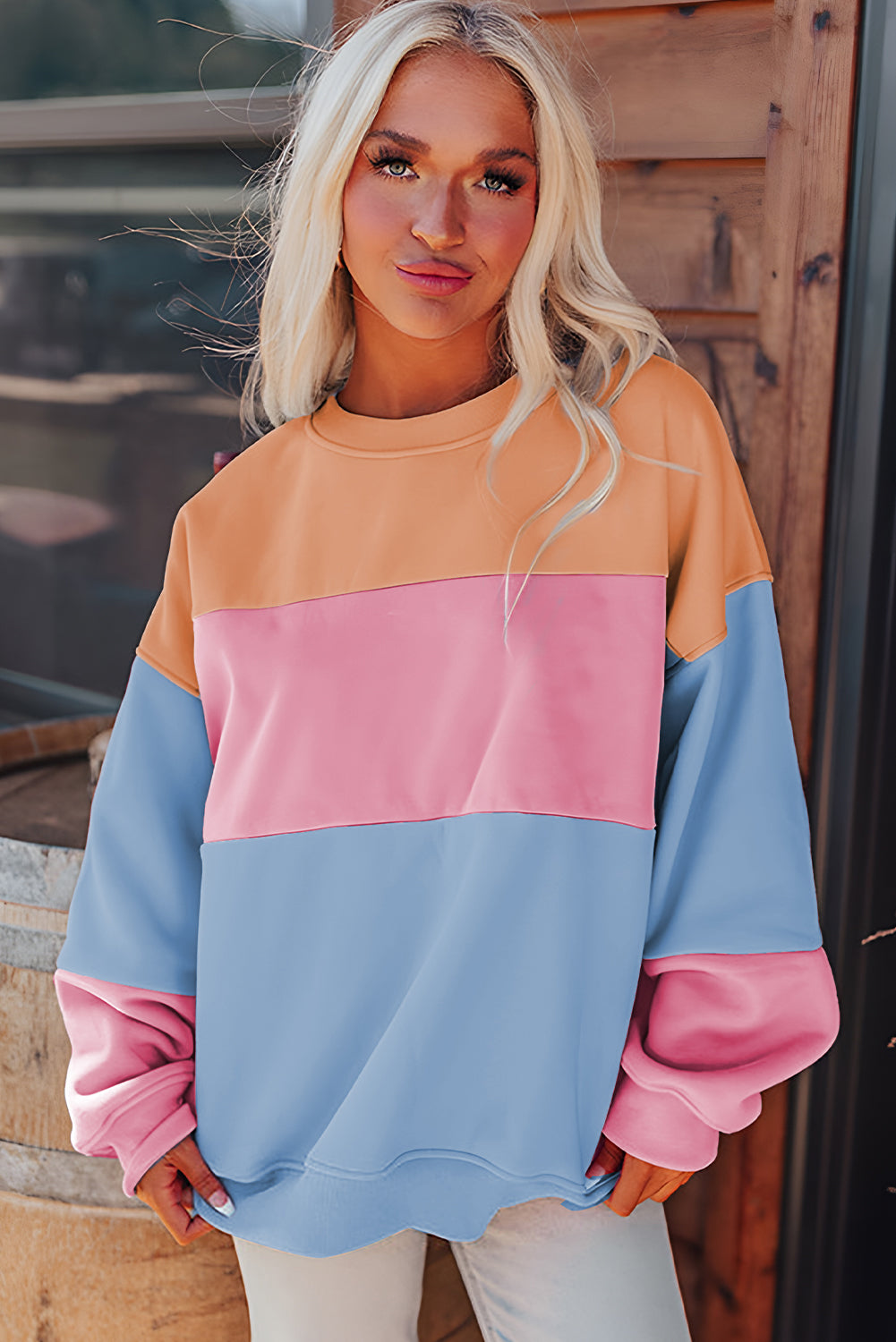 Meadow Mauve Colorblock Patchwork Drop Shoulder Sweatshirt