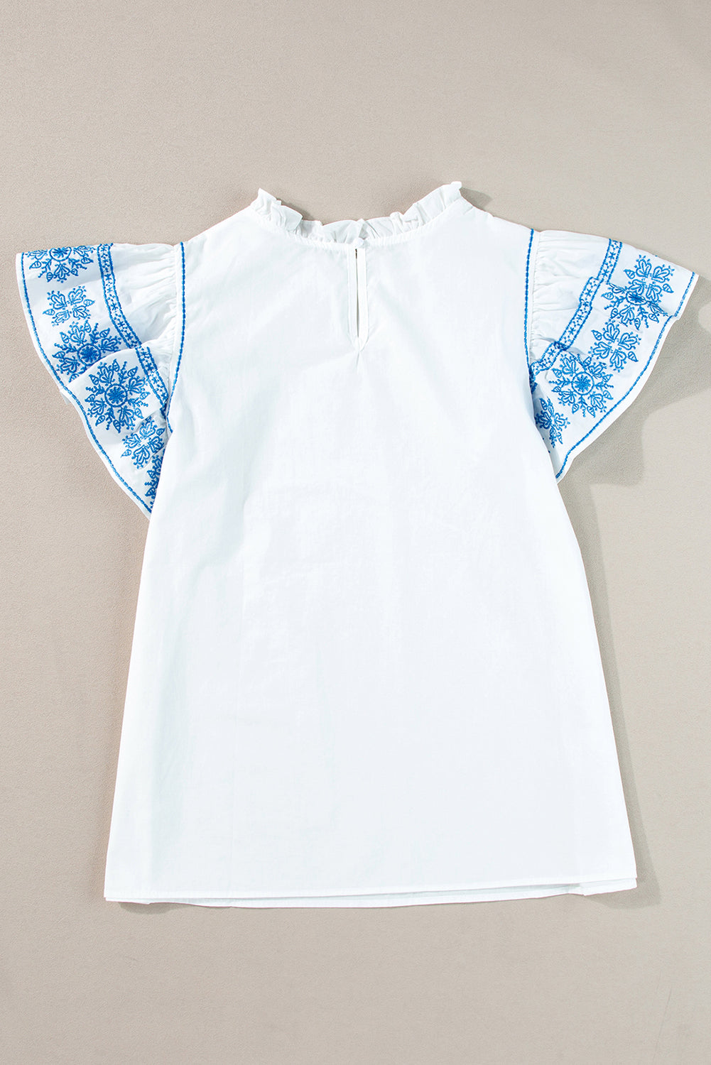 Black Embroidered Ruffled Sleeve Frilled Collar Blouse