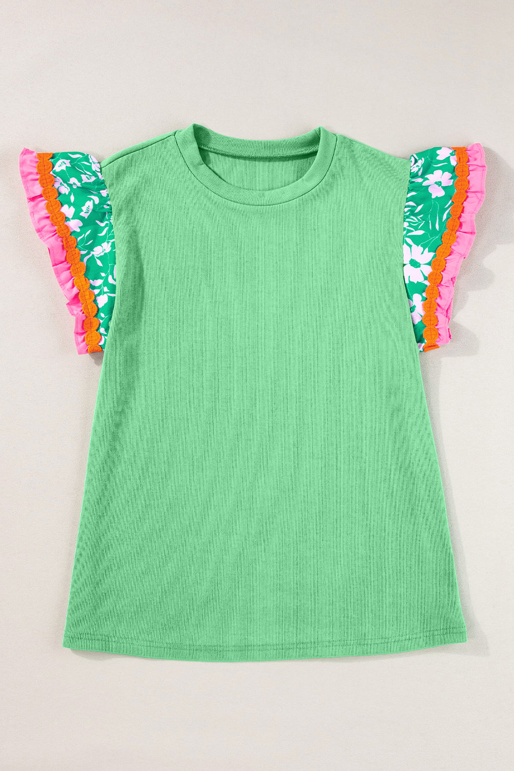 White Contrast Ricrac Floral Sleeve Top