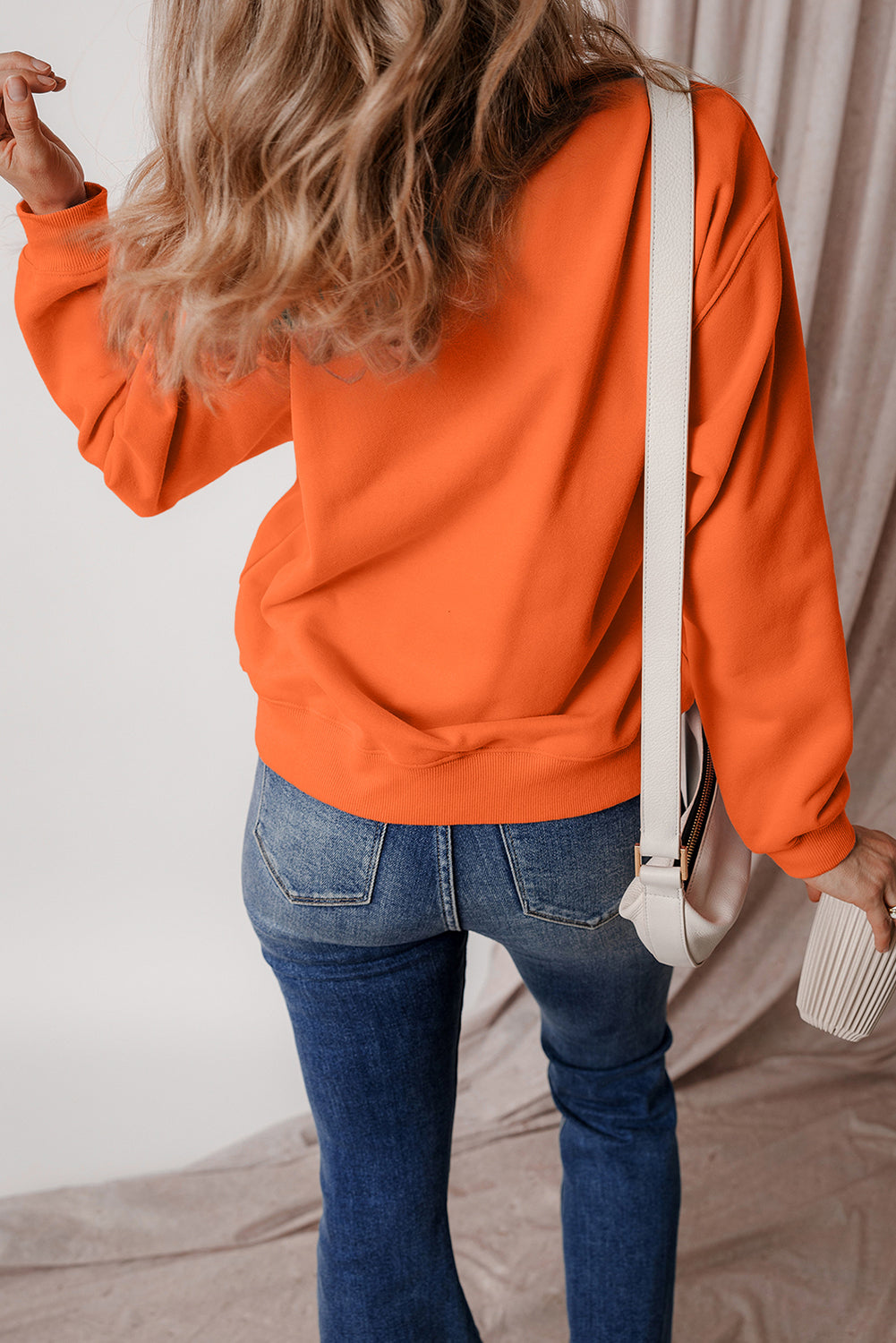 Dark Green Solid Fleece Lined Drop Shoulder Terry Sweatshirt