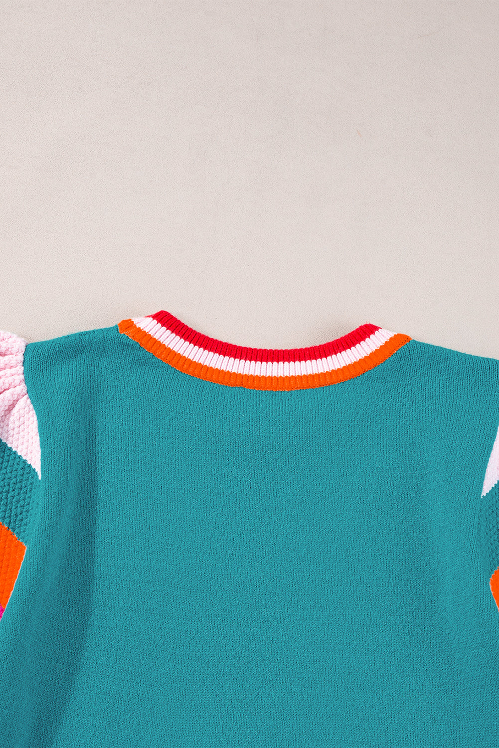 Carrot Contrast Flutter Sleeves Knitted Sweater T Shirt