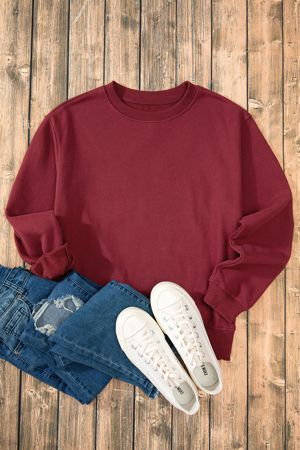 Dark Green Solid Fleece Lined Drop Shoulder Terry Sweatshirt