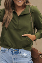 Load image into Gallery viewer, Sea Green Fleece Lined Zip Up Stand Collar Thumbhole Sleeve Sweatshirt
