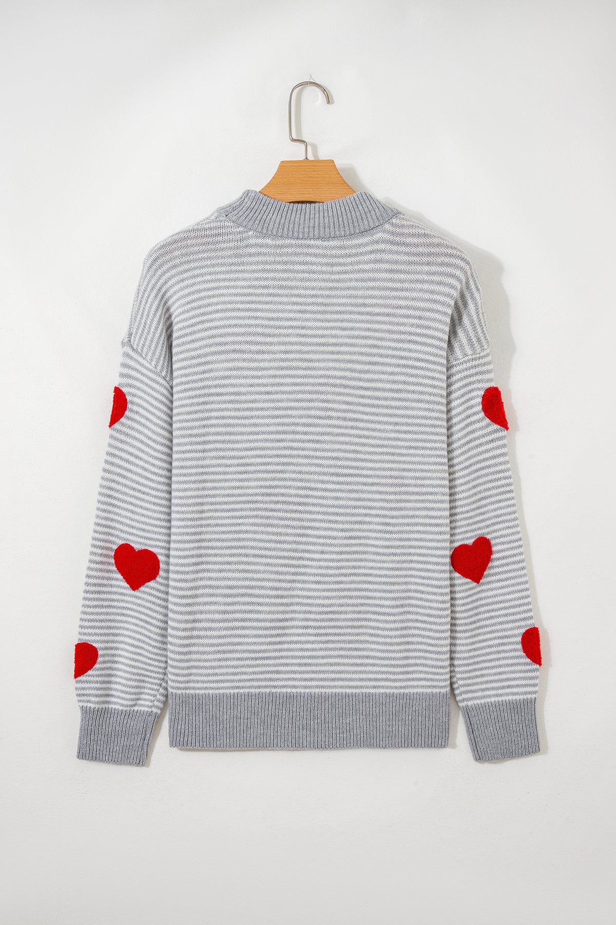Rose Stripe Contrast Heart Pattern Valentine Knit Sweater