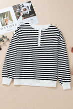 Load image into Gallery viewer, White Stripe Color Block Buttoned Crew Neck Oversized Sweatshirt
