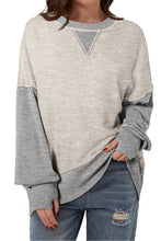 Load image into Gallery viewer, Light Grey Color Block Thumbhole Sleeve Drop Shoulder Sweatshirt
