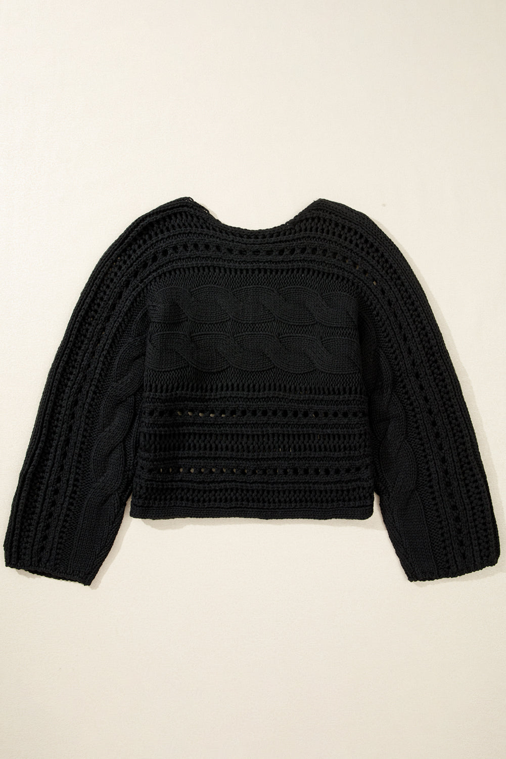 Black Hollow-out Cable Knit Cropped Sweater