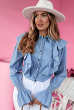 Load image into Gallery viewer, Myosotis Ruffled Shirred Cuffs Button up Chambray Shirt
