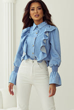 Load image into Gallery viewer, Myosotis Ruffled Shirred Cuffs Button up Chambray Shirt
