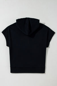 Bonbon Half Zipper Kangaroo Pocket Short Sleeve Hoodie