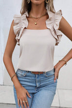 Load image into Gallery viewer, Oatmeal Solid Ruffle Trim Sleeveless Top
