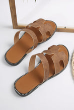 Load image into Gallery viewer, Brown Cut Out H Shape Band PU Leather Slippers
