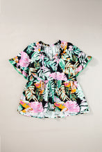 Load image into Gallery viewer, Black Plus Tropical Print Ruffled Sleeve Flowy Blouse
