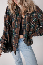 Load image into Gallery viewer, Brown Plaid Print Chest Pockets Buttoned Shirt Jacket
