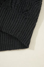 Load image into Gallery viewer, Black Hollow Out Knit V Neck Drop Shoulder Sweater
